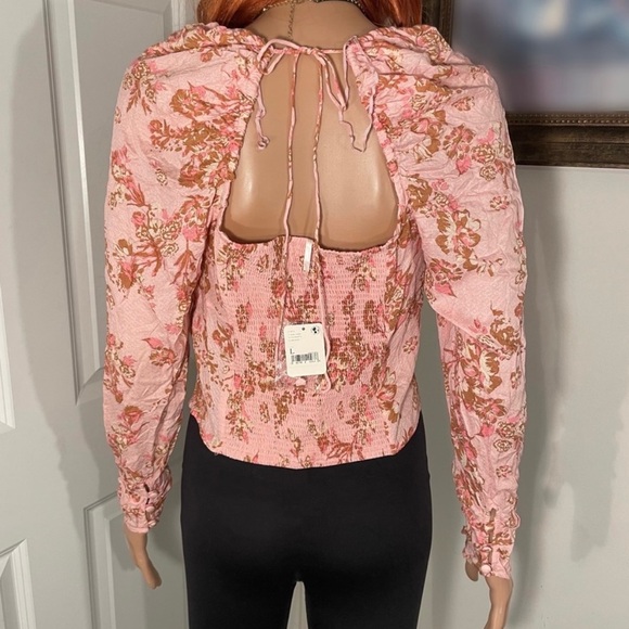 NWT FREE PEOPLE Hilary Printed Top / Blouse | Pink | Size L - Picture 2 of 11